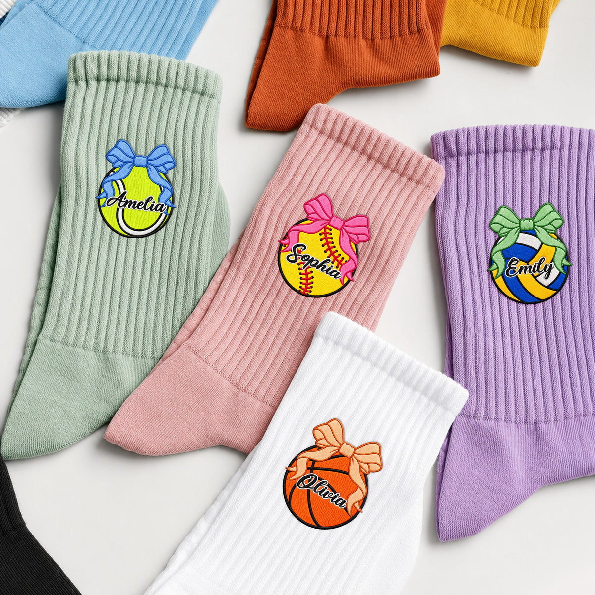 Coquette Bow Sport Custom Name Gift For Softball, Tennis, Volleyball, Basketball, Soccer, Hockey Lovers - Personalized Socks