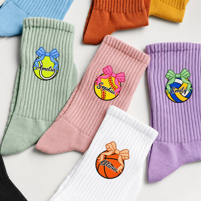 Coquette Bow Sport Custom Name Gift For Softball, Tennis, Volleyball, Basketball, Soccer, Hockey Lovers - Personalized Socks