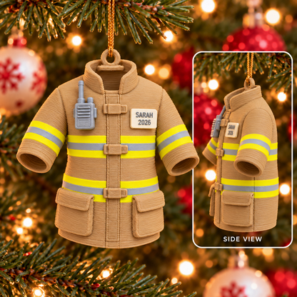 Personalized Firefighter Ornament, 3D Printed PLA Turnout Coat, Custom Name & Year Christmas Ornament, Firefighter Gift