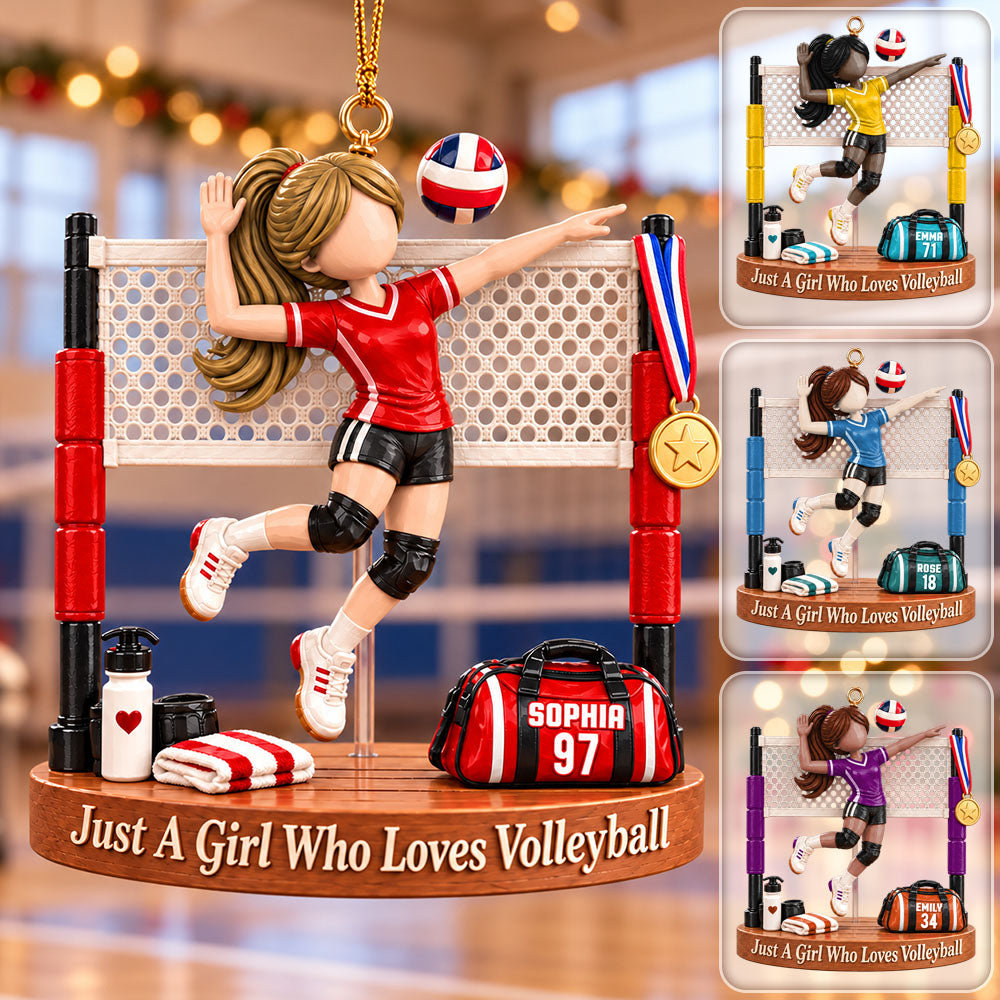 Personalized Volleyball Player Christmas Ornament, Custom Name, Number & Uniform Colors, Just a Girl Who Loves Volleyball Gift