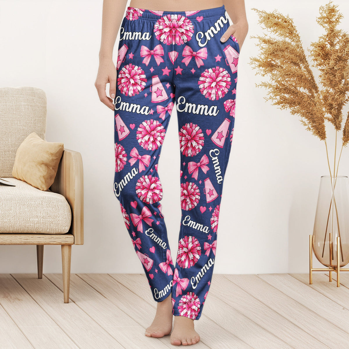 Coquette Bow Cheerleader Custom Name Gift For Cheerleader Girl - Personalized Lounge Pants