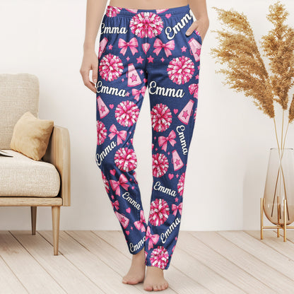 Coquette Bow Cheerleader Custom Name Gift For Cheerleader Girl - Personalized Lounge Pants