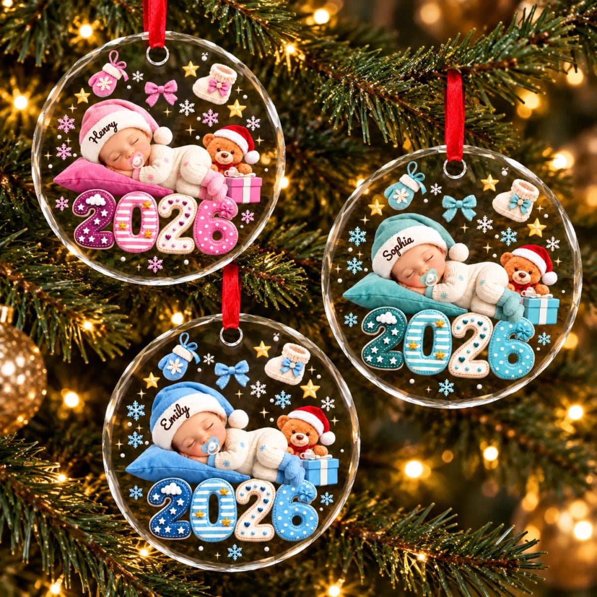 Custom Name Baby Christmas Gifts - Personalized Glass Ornament