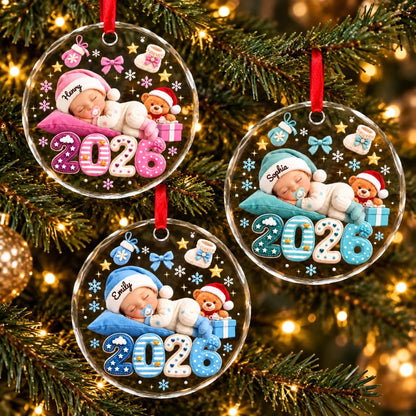 Custom Name Baby Christmas Gifts - Personalized Glass Ornament