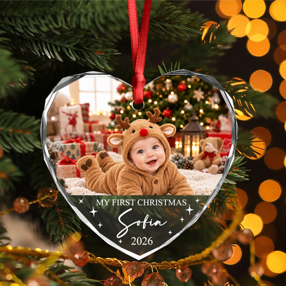 Personalized My First Christmas Heart Glass Ornament, Baby Keepsake Gift CH07 180718