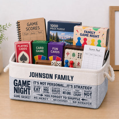 Game Night Scorebook Family Deck Games Basket - Personalized Storage Basket