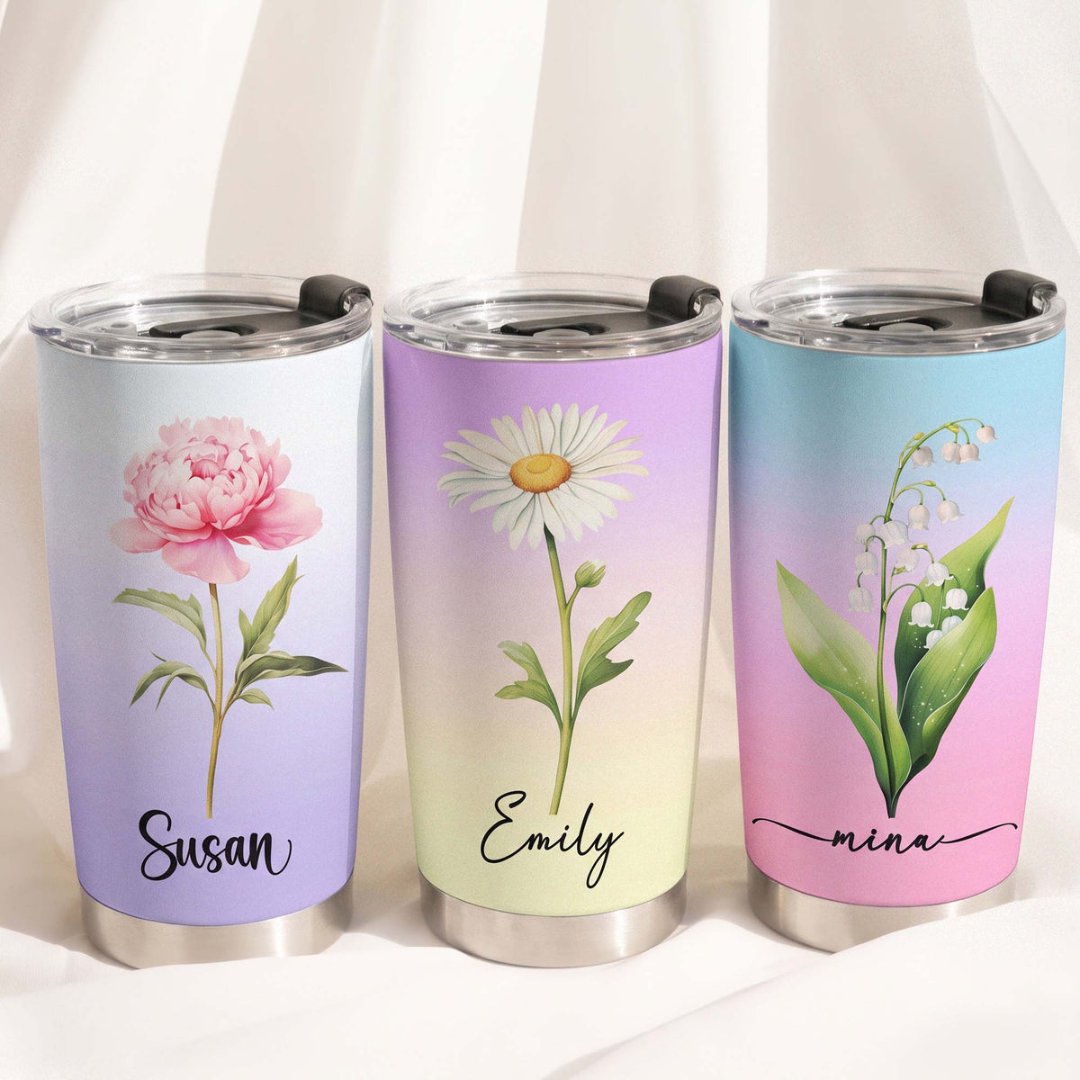 Custom Birth Flower & Name Colorful New Version Gifts For Her, BFF, Coworkers - Personalized Tumbler Cup