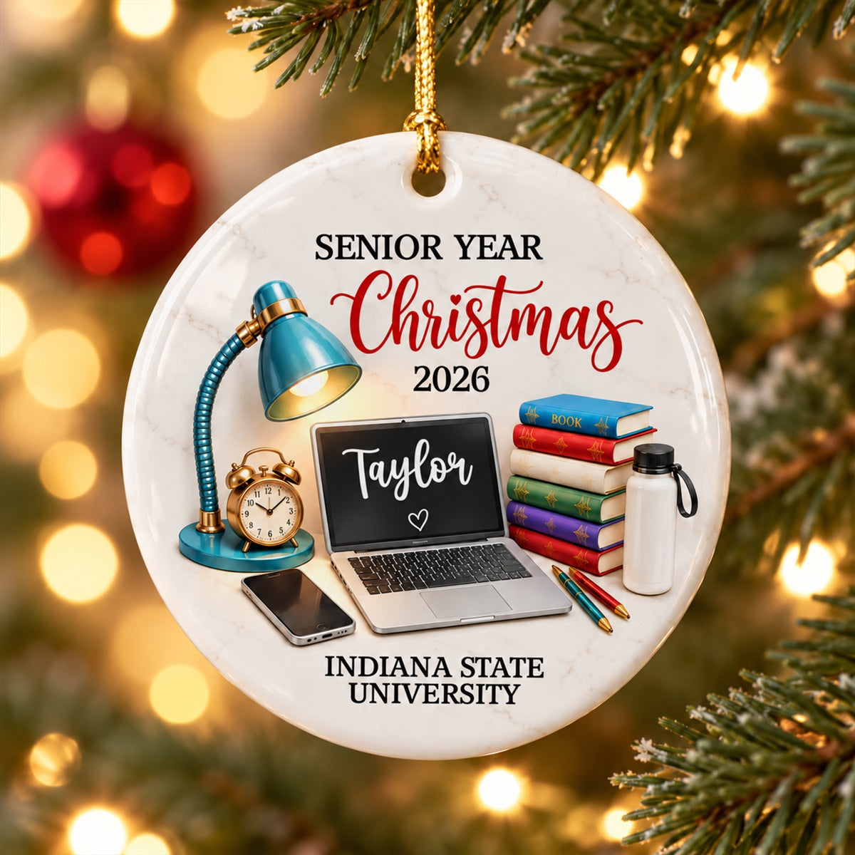 Senior Year Christmas Study Desk – Personalized Ceramic Ornament – Senior Keepsake Gift, High School or College Graduation Gifts