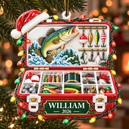 Christmas Gift For Fisherman - Personalized Fishing Tackle Box Embossed Ornament