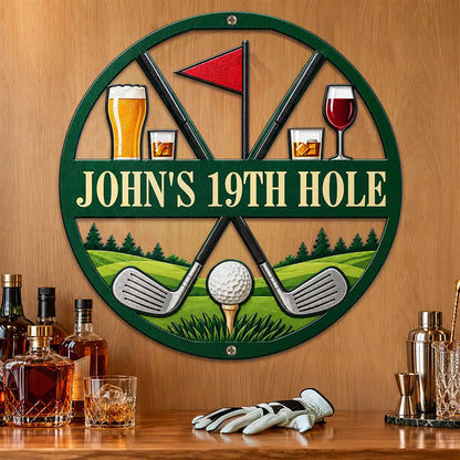 Decor Gift For Golfers - Personalized 19th Hole Metal Sign