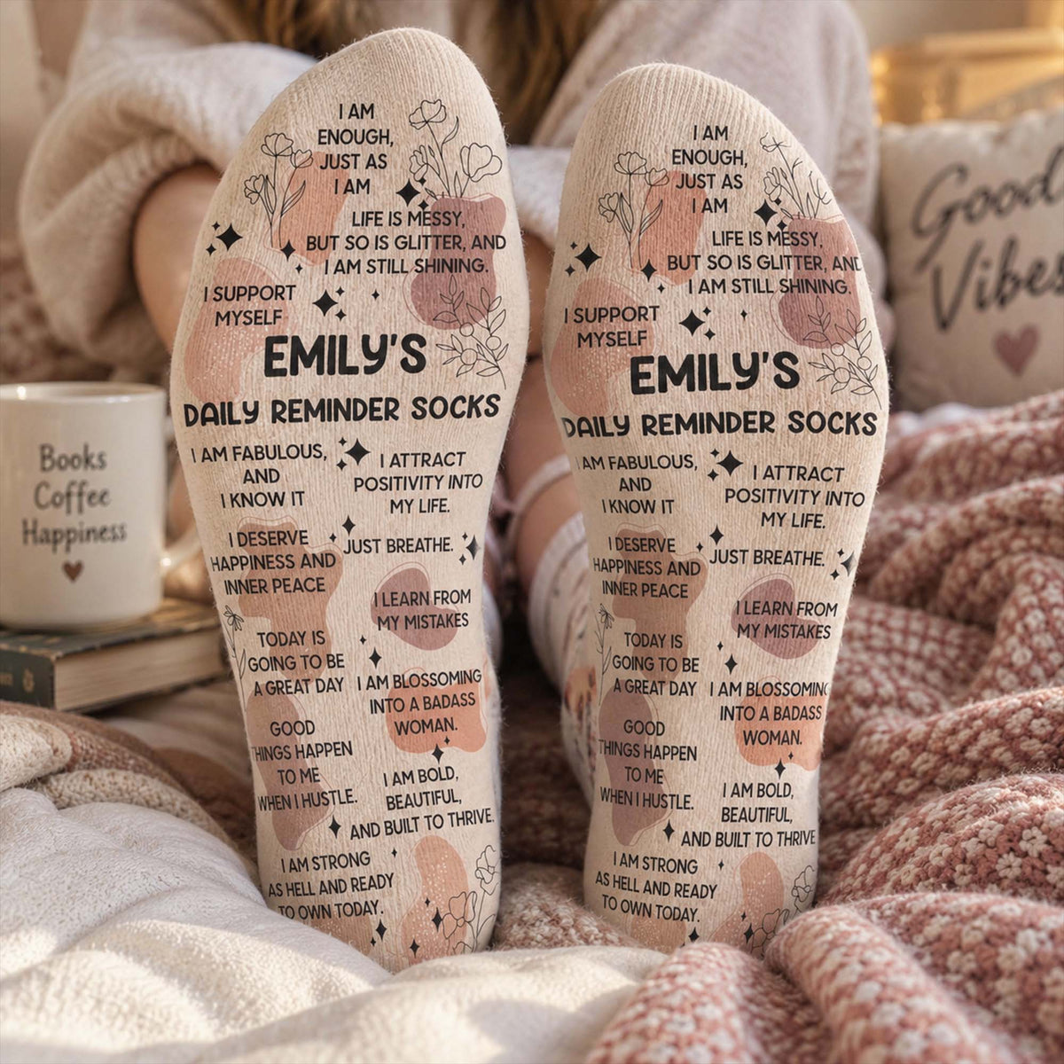 Daily Reminder Socks - Swear Affirmations For Coworkers, Her, Friends, Self Gifts - Personalized Socks