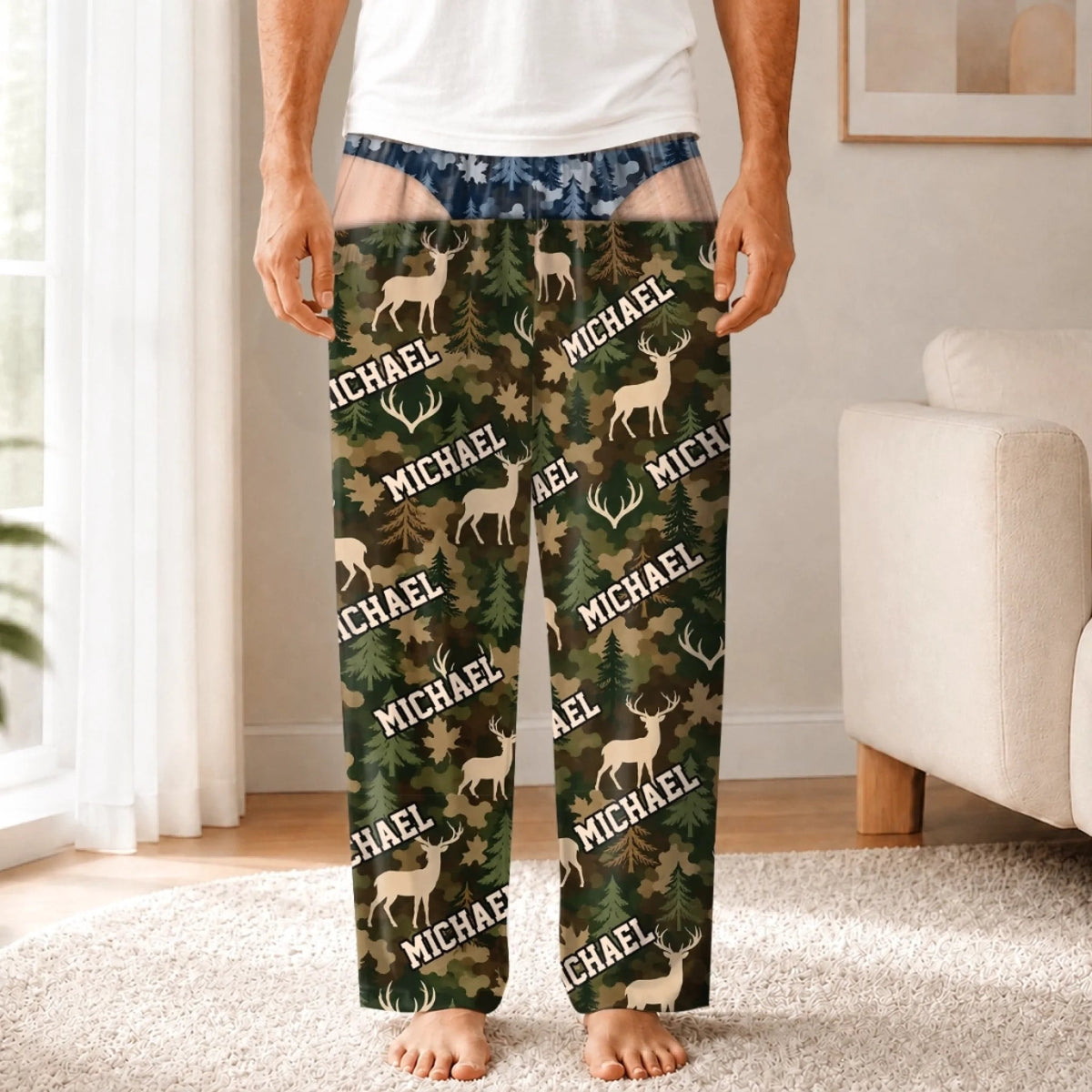 Custom Name Deer Camouflage Gifts for Men - Personalized Pajamas