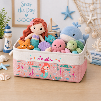 Cute And Beachy Custom Name - Personalized Storage Basket