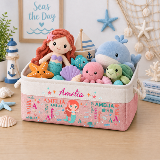 Cute And Beachy Custom Name - Personalized Storage Basket