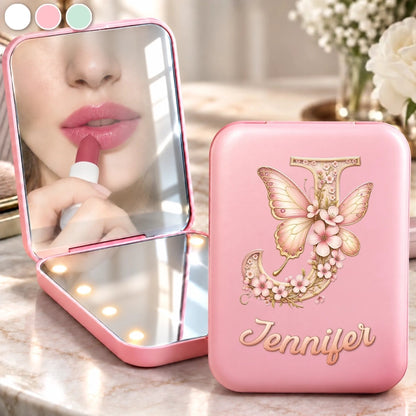 Custom Name Butterfly Gifts for Women - Personalized LED Compact Makeup Mirror