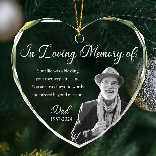 Custom Photo Memorial Ornament, Dad Mom Remembrance Christmas Ornament, Memorial Day Heart Glass Ornament, Mom Loss, Loss of Father Gift