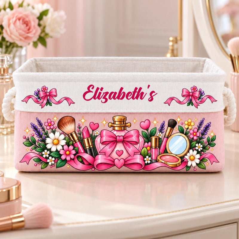 Custom Name Pink Bow Beauty Gifts for Women - Personalized Storage Basket