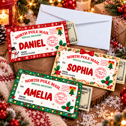 Personalized North Pole Mail Christmas Money Envelope – Custom Name Cash Gift for Kids CH07 180930