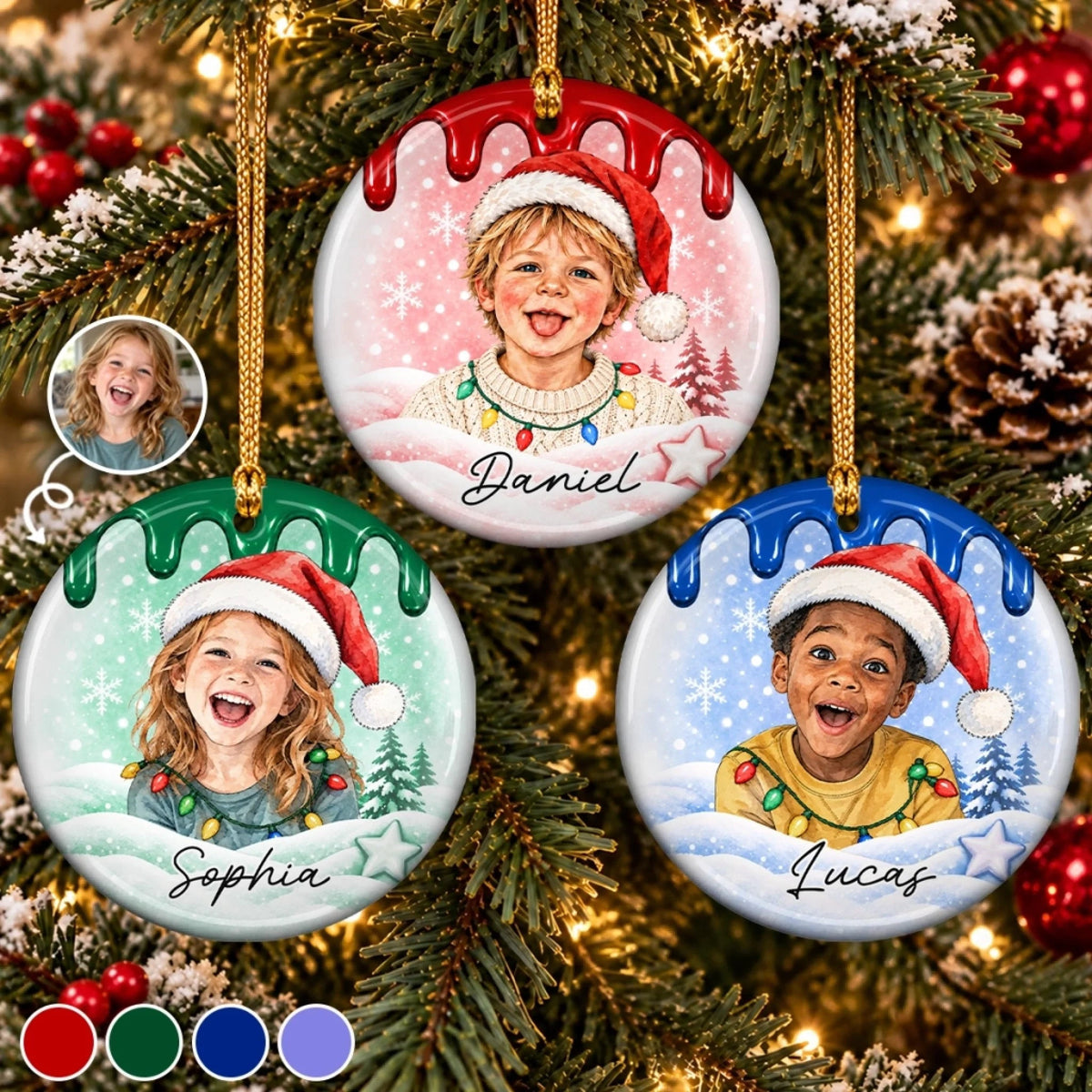 Custom Photo Christmas Gifts for Kids - Personalized Ceramic Ornament