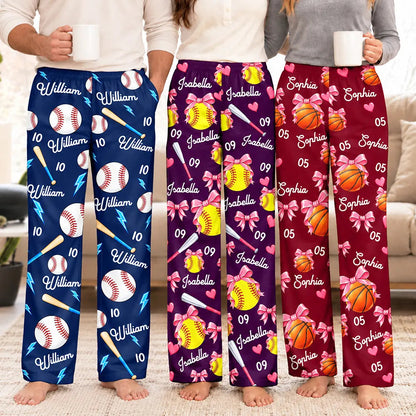 Christmas Gift For Sports Lovers - Personalized Coquette Bow Star Lightning Pajama Pants
