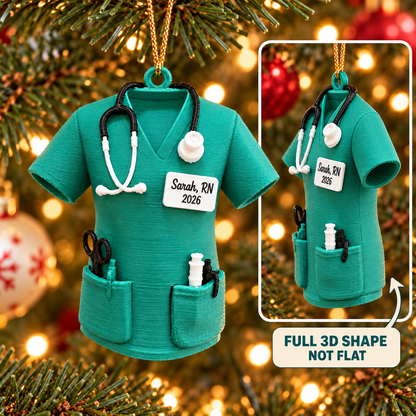 Personalized Nurse Scrubs Ornament, 3D Printed PLA, Custom Name, RN Graduation Gift, Nurse Christmas Ornament