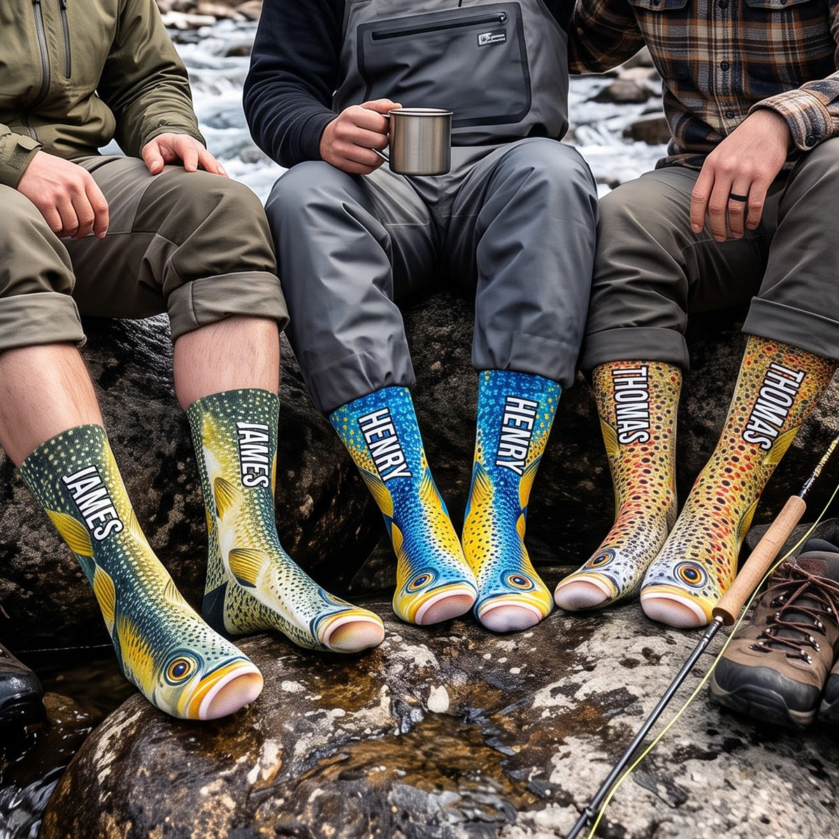 Fishing Funny 3D Gift For Grandpa Dad Husband - Personalized Socks