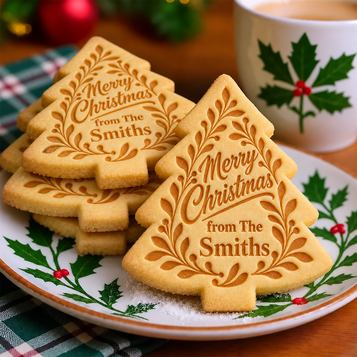 Custom Family Name Merry Christmas Shaped Cookie Stamp TH10 171507