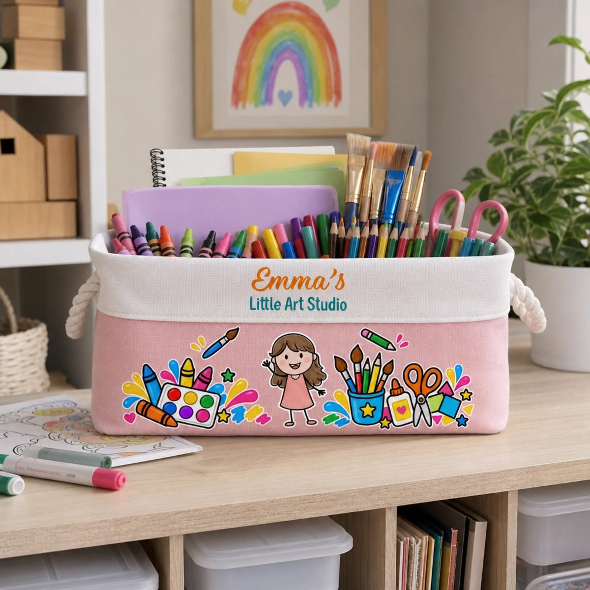 Custom Name Kids Art Studio Gifts - Personalized Storage Basket