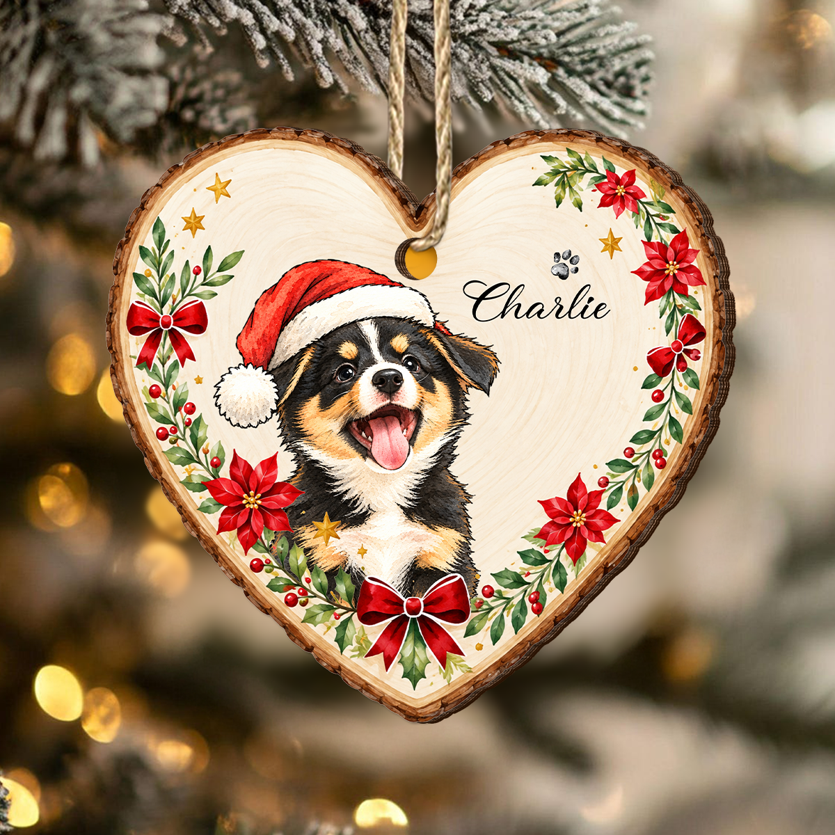 Custom Photo Watercolor Pet Dog Cat Wood Ornament Christmas Gift HA75 919530