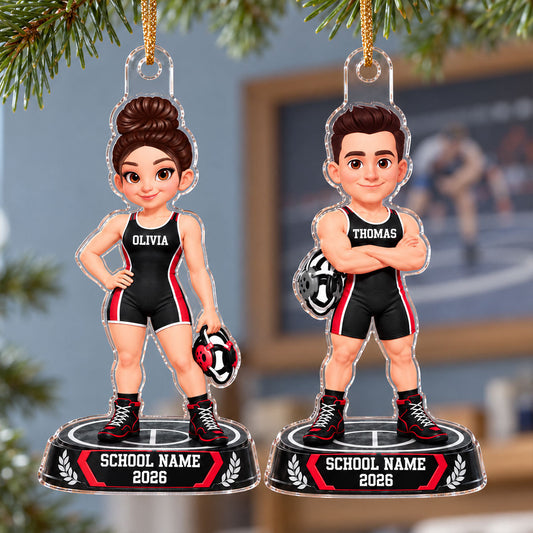 Wrestling Boy Girl 2D Flat - Personalized Acrylic Ornament - Christmas Gift For Granddaughter Grandson