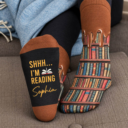 Shh I'm Reading Coffee Drip Gift For Book Lovers - Personalized Socks