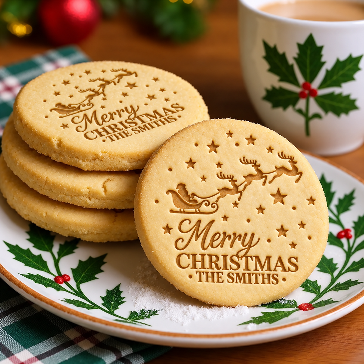 Personalized Family Name Merry Christmas With Flying Santa Cookie Stamp - Holiday Baking Gift For Family HA75 919636