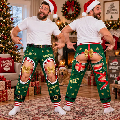 Funny Elf Ripped Illusion Christmas Pajama Pants – Naughty Holiday SweatPants
