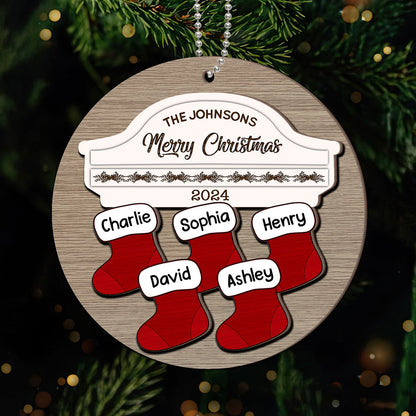 Family Name Stocking Christmas Decor Personalized 2-Layer Wooden Ornament