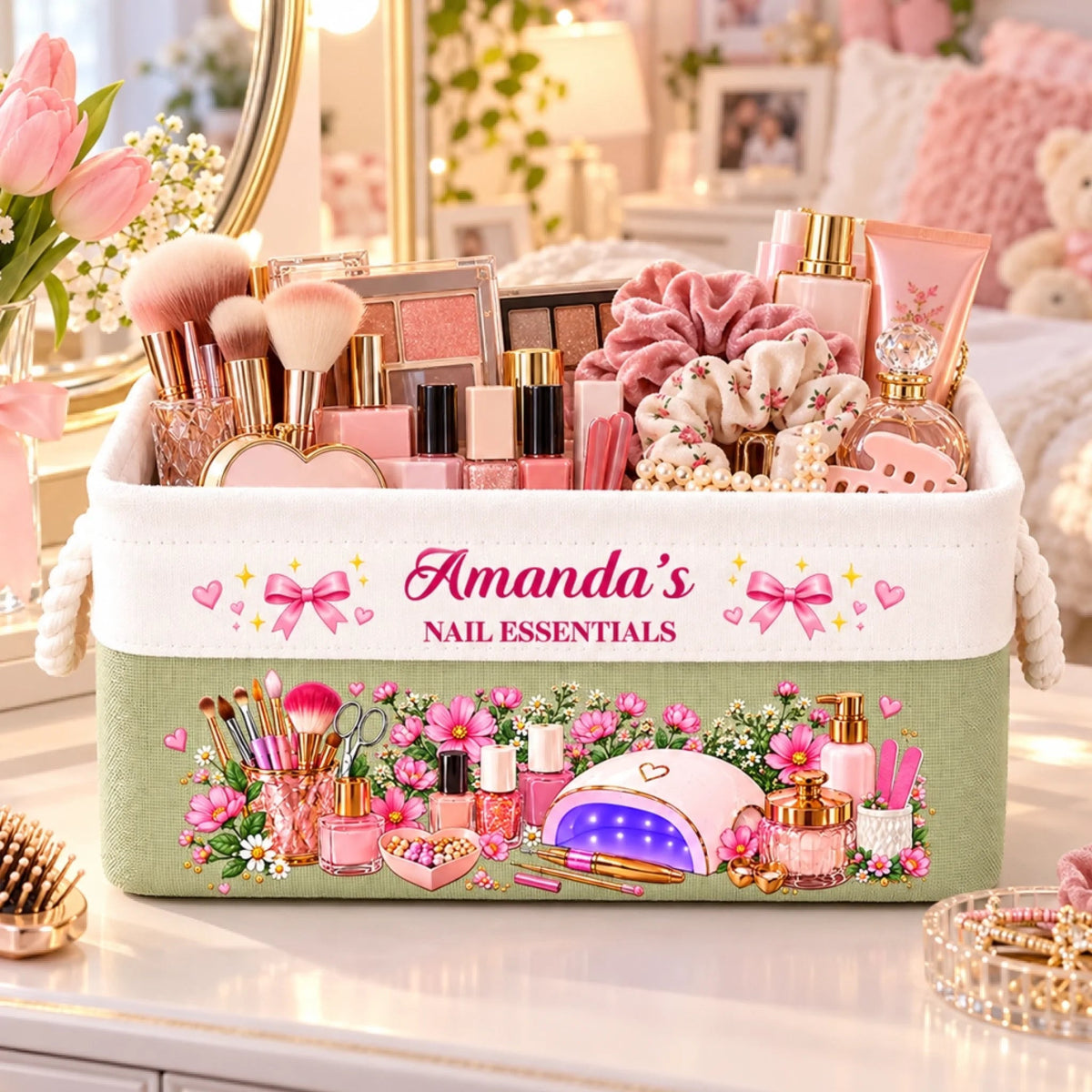 Custom Name Nail Care Storage - Personalized Storage Basket - Nail Artist Basket