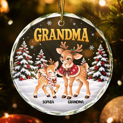 Christmas Gift For Grandma - Personalized Reindeer Grandkids Glass Ornament