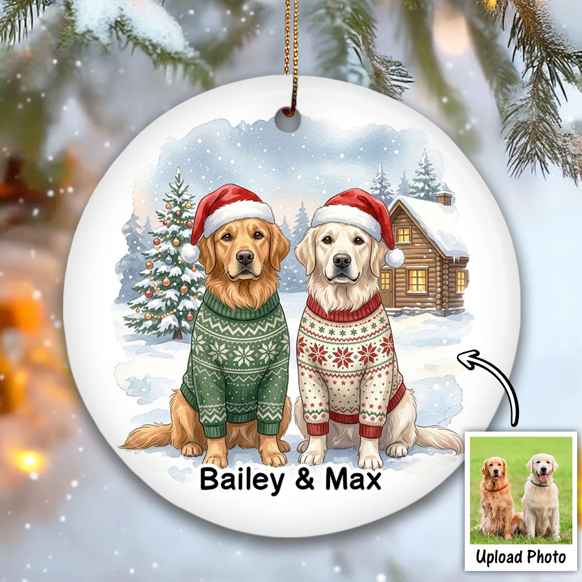Christmas Cat Dog Upload Photo - Personalized Ceramic Ornament - Gift For Cat Lover, Dog Lover