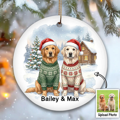 Christmas Cat Dog Upload Photo - Personalized Ceramic Ornament - Gift For Cat Lover, Dog Lover
