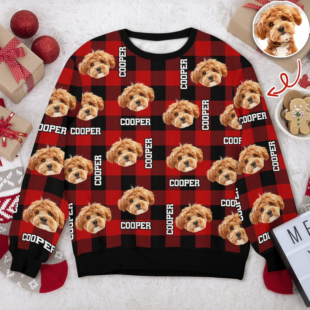 Custom Dog Photo And Name Christmas Ugly Sweater For Dog Lover TH10 896679