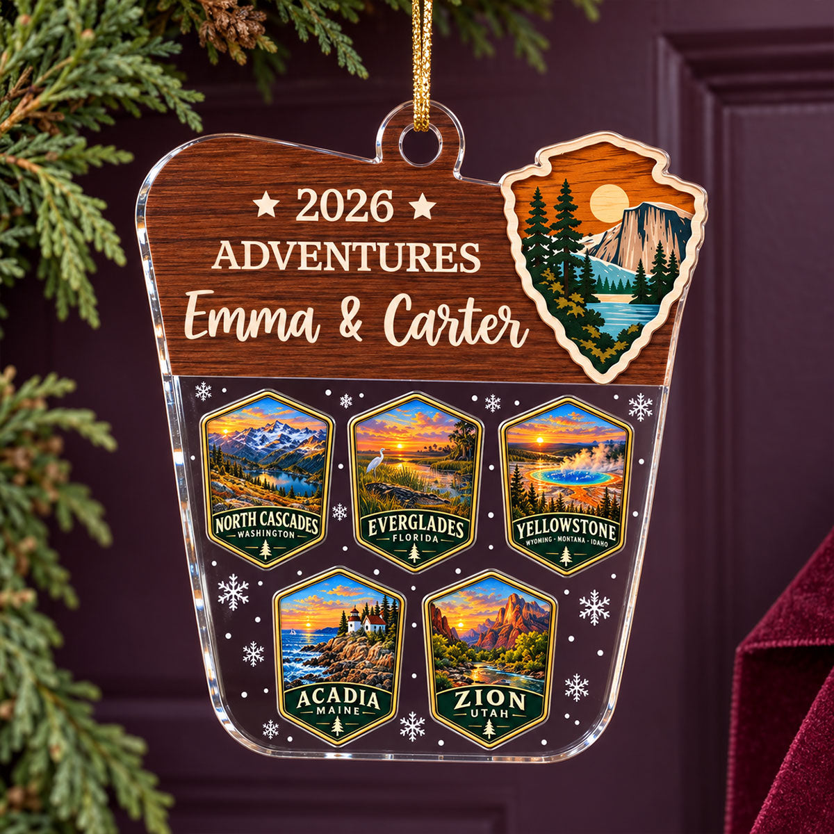 Custom National Parks Adventures - Personalized Acrylic Ornament - National Parks Adventure Lovers, National Park Trip Keepsake, Couple Traveling Christmas Gift