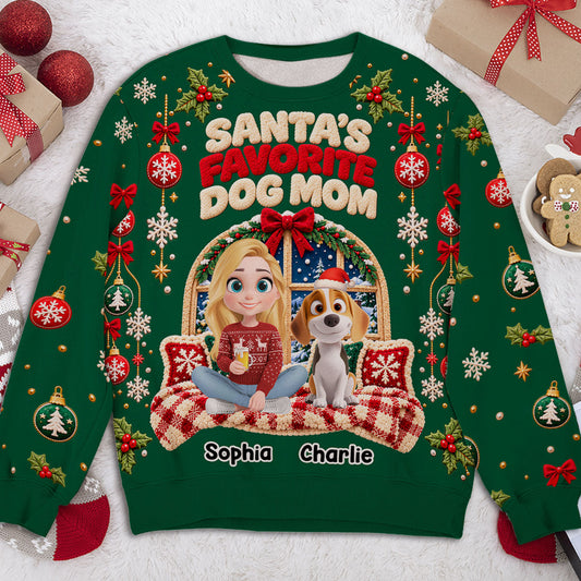 Custom Christmas Sweatshirt for Dog Mom, Dog Dad • Favorite Dog Mom - Personalized All-Over-Print Sweatshirt