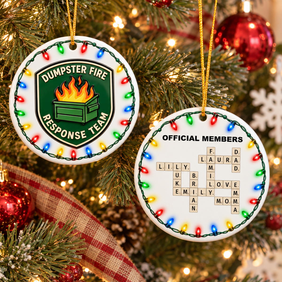 Dumpster Fire Response Team - Custom Crossword Names - Personalized Ornament