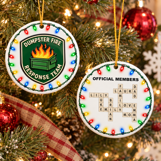 Dumpster Fire Response Team - Custom Crossword Names - Personalized Ornament