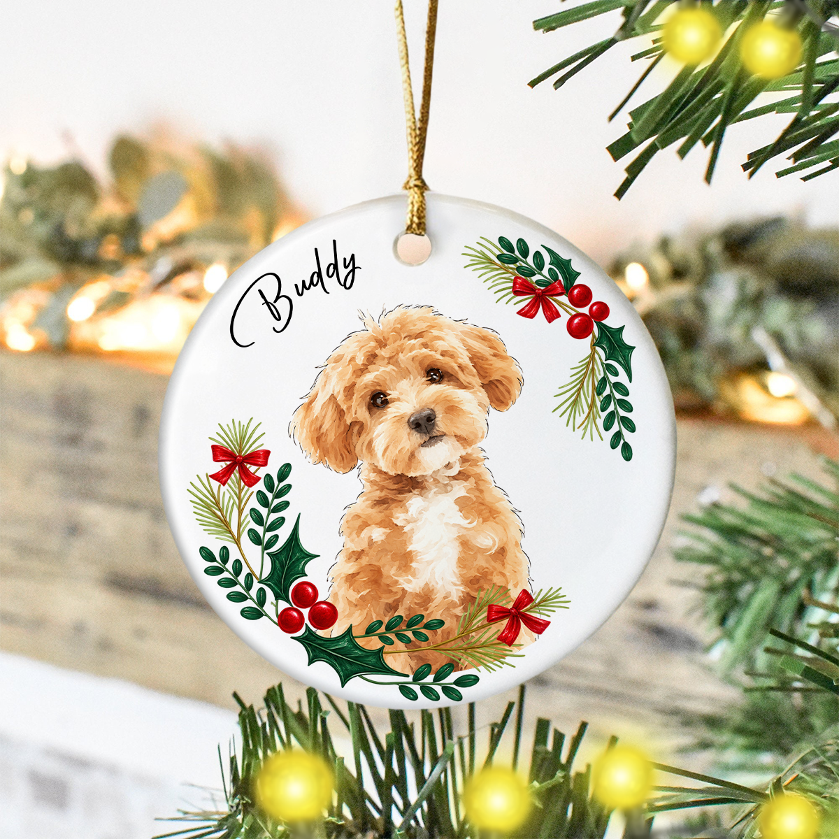 Custom Dog Photo & Name Christmas Ceramic Ornament HO82 903976