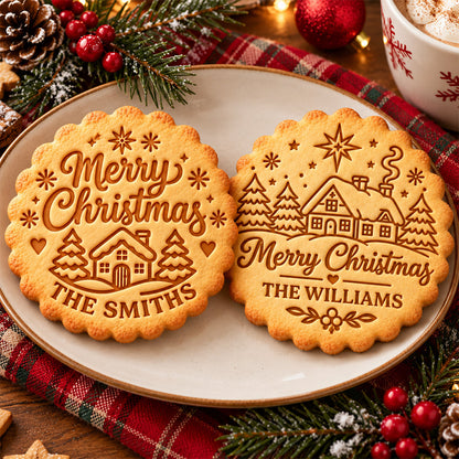 Custom Family Name Merry Christmas Cookie Stamp CH07 181108