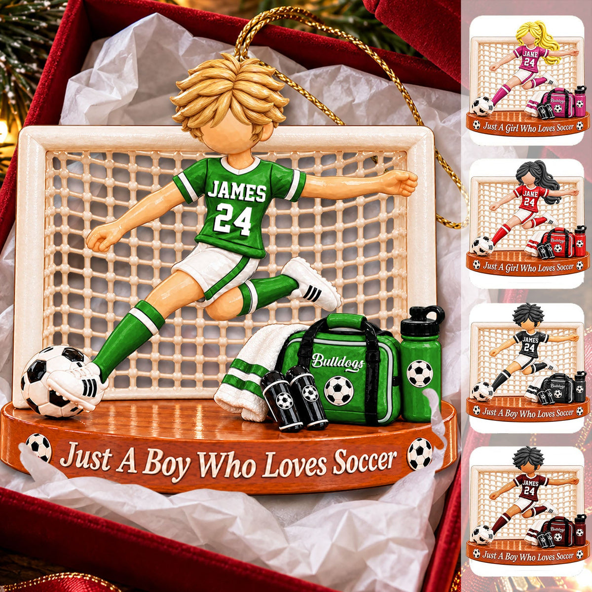 Just A Boy Who Loves Soccer, Personalized Soccer Ornament, Custom Player Name Gift, Gift For Soccer Players Na02