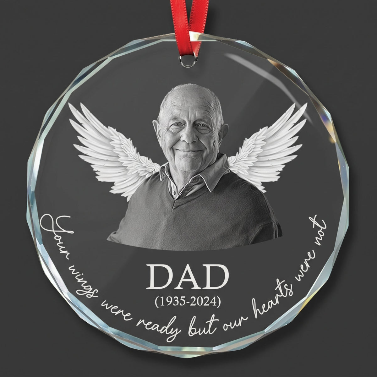 Memorial Your Wings Were Ready Our Hearts Weren't - Personalized Glass Photo Ornament