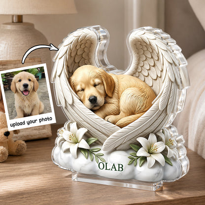 Custom Dog Cat Angel Wings - Personalized Acrylic Block Plaque - Heartfelt Pet Memorial Gift