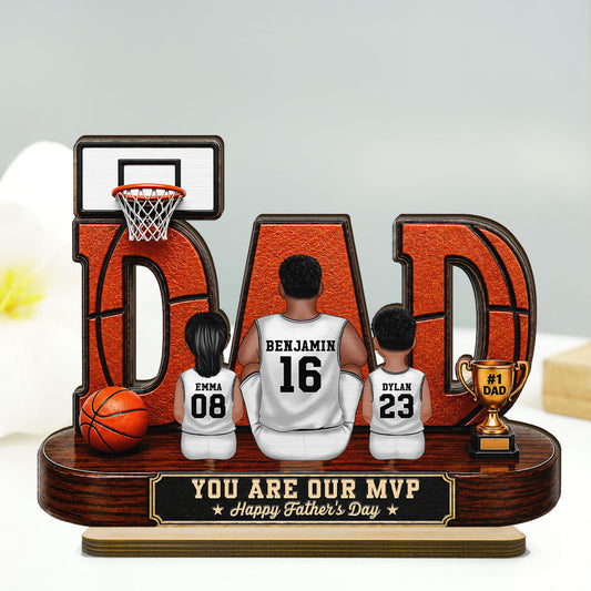 Basketball Dad Legend Daddy's Dream Team - Personalized 2-Layered Wooden Plaque - Unique Gift, Birthday Gift For Dad, Husband, Basketball Fans