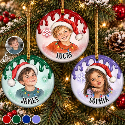 Custom Photo Name Christmas Gifts for Kids - Personalized Ceramic Ornament